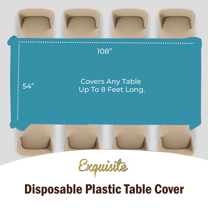 Party Solids Pack Of 12 Premium Plastic Tablecloth 54 Inch x 108 Inch Rectangle Table Cover - Turquoise - Image 4